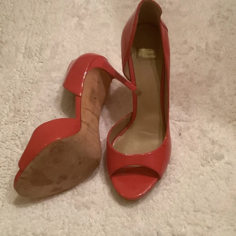 Guess by Marciano Coral Patent Peep-Toe Stilettos